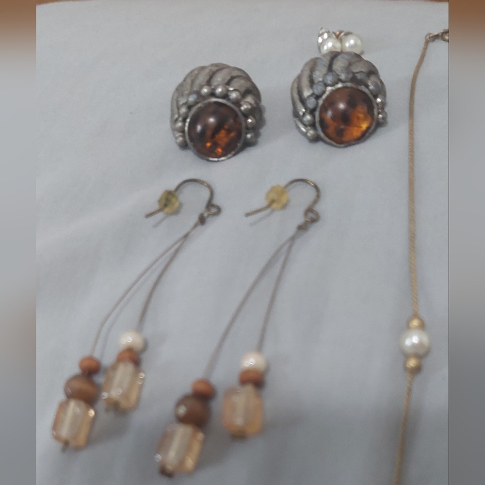Boho Jewellery LOT: gold pewter amber pearl LOOK costume jewelry leather hearts - Picture 3 of 6